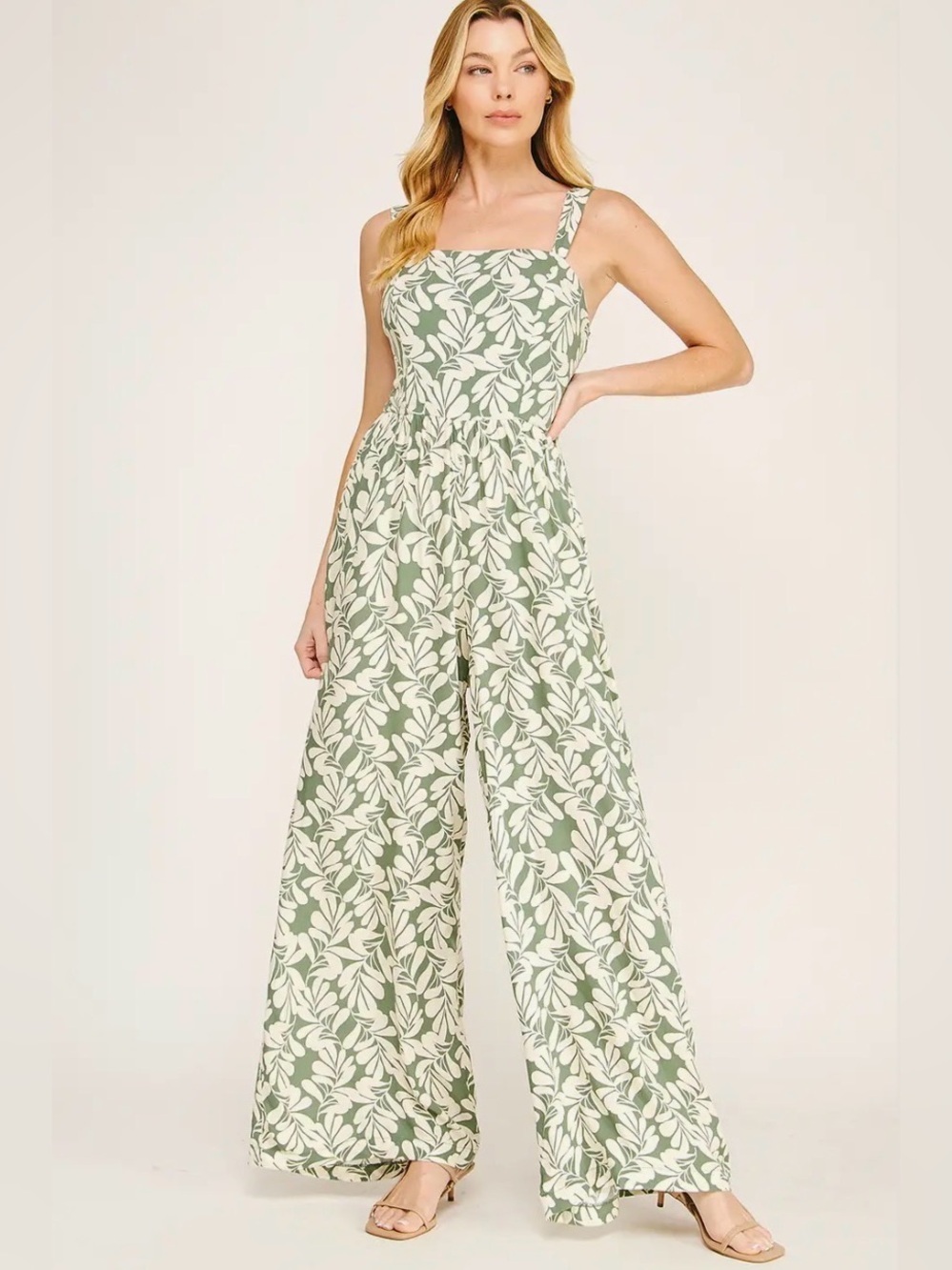 New Luxology nwt green tan jumpsuit ladies L XL